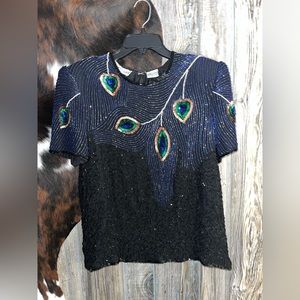 Elegant Black and Blue Beaded Blouse